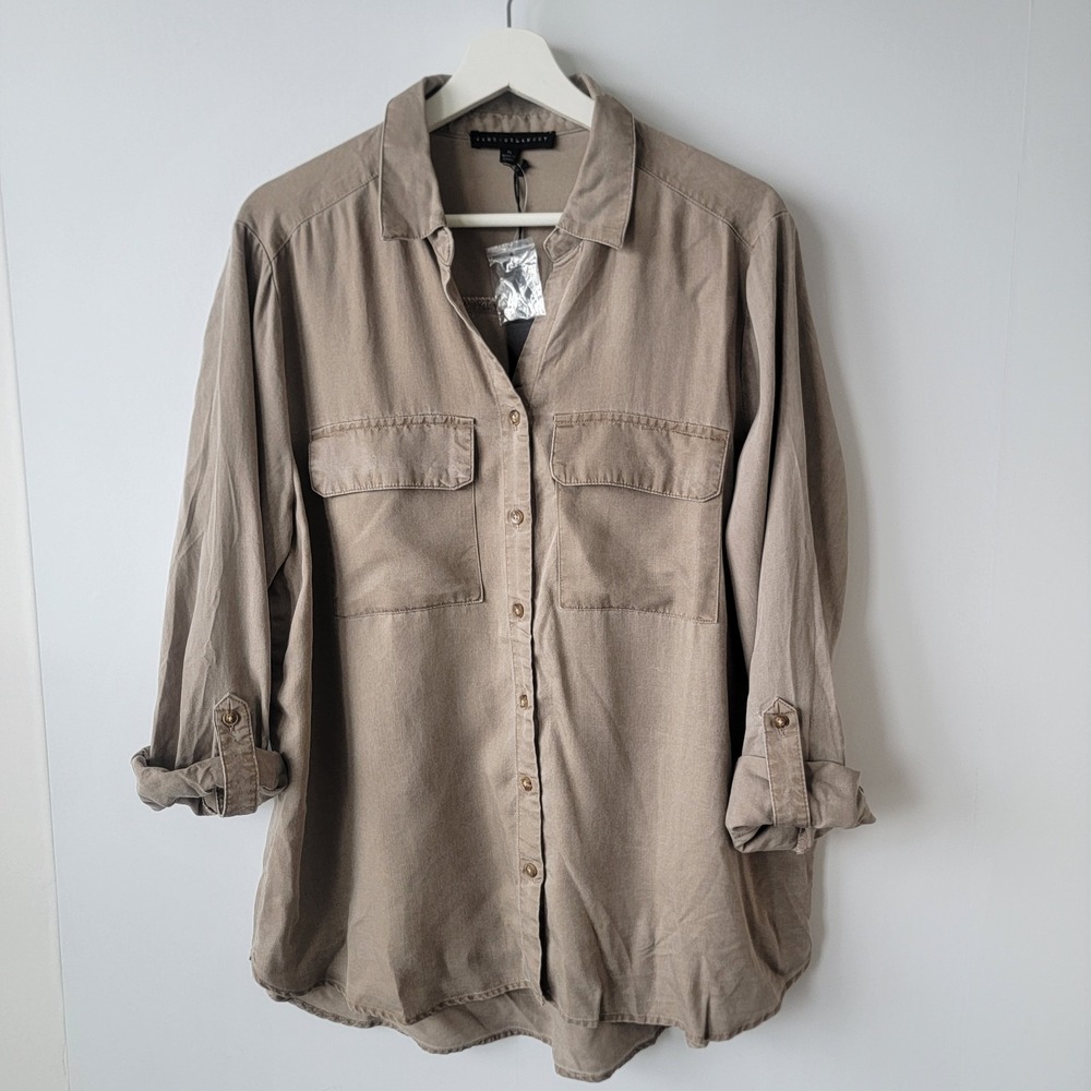 Jane+delancey women's Chambray button up shirt size XL roll-tab sleeve Casual